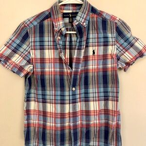 Boys red white and blue button down shirt